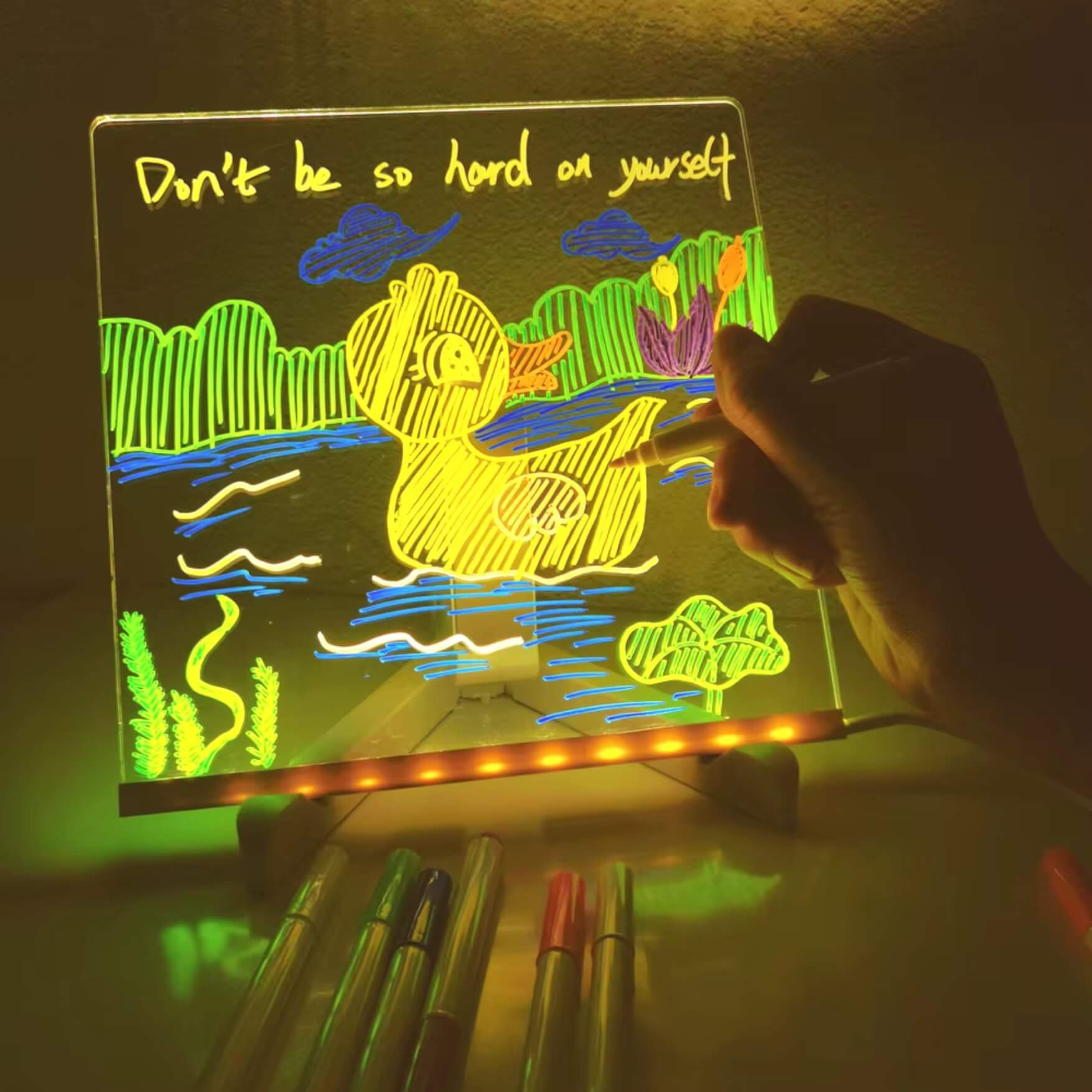 Acrylic Dry Erase Board with LED Light Stand & Colour Pen