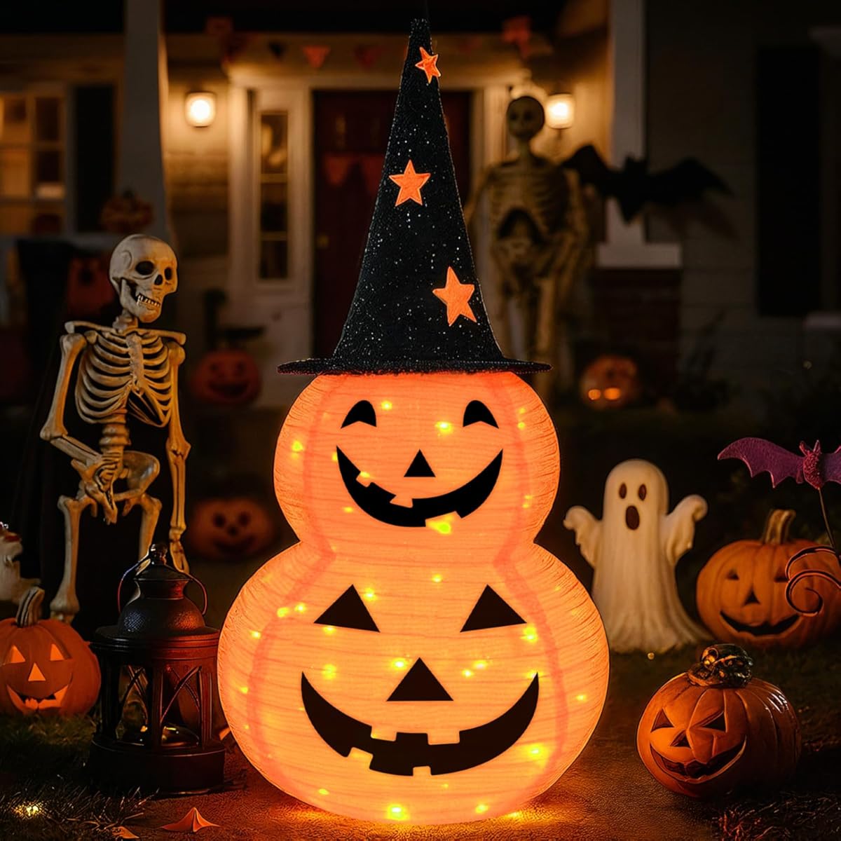 3FT Lighted Stacked Pumpkin Halloween Decoration