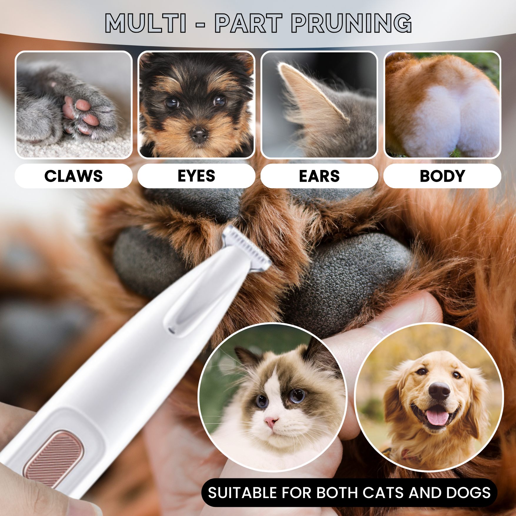 Rechargeable Pet Hair Trimmer with LED Spotlight