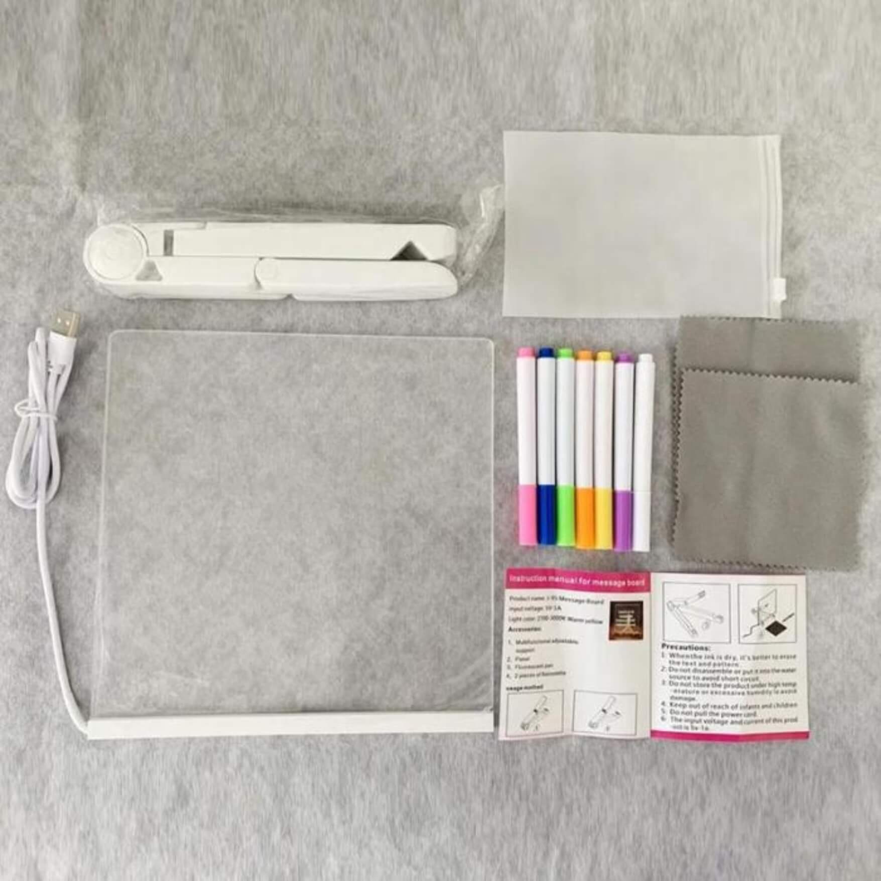 Acrylic Dry Erase Board with LED Light Stand & Colour Pen