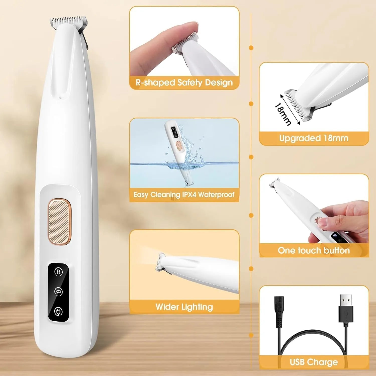 Rechargeable Pet Hair Trimmer with LED Spotlight