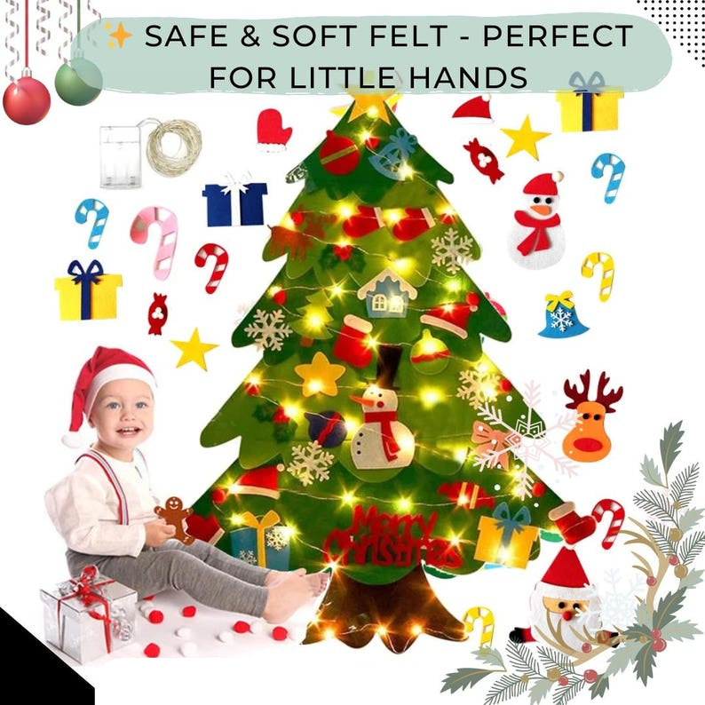 DIY Felt Christmas Tree with Ornaments & LED Lights