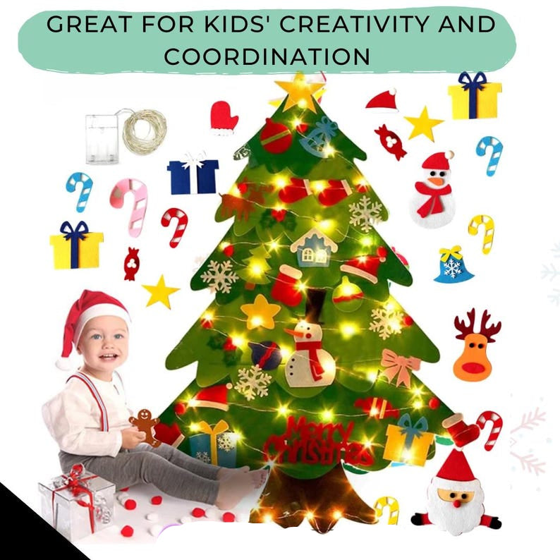 DIY Felt Christmas Tree with Ornaments & LED Lights